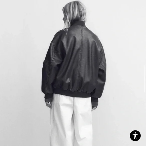 Zara Oversized Faux Leather Bomber Jacket - Picture 4 of 10